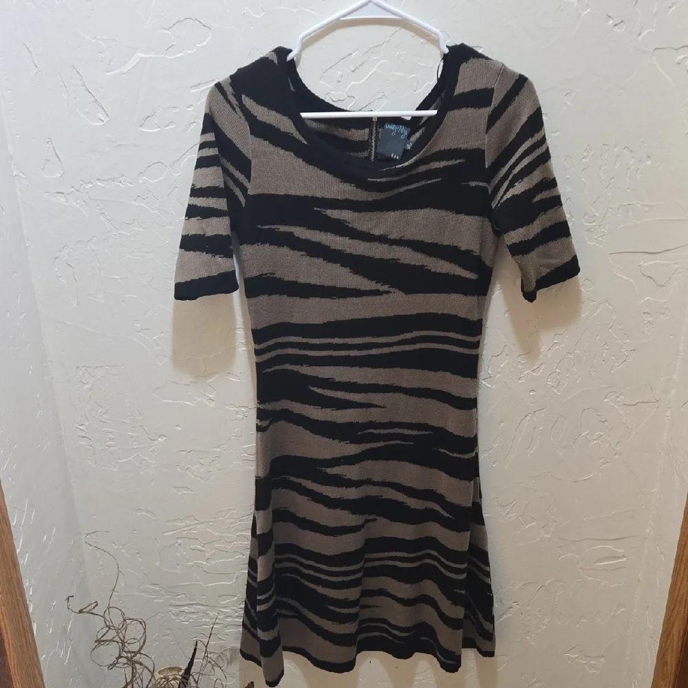 Gabby Skye Black and Tan Zebra Print Mini Dress
